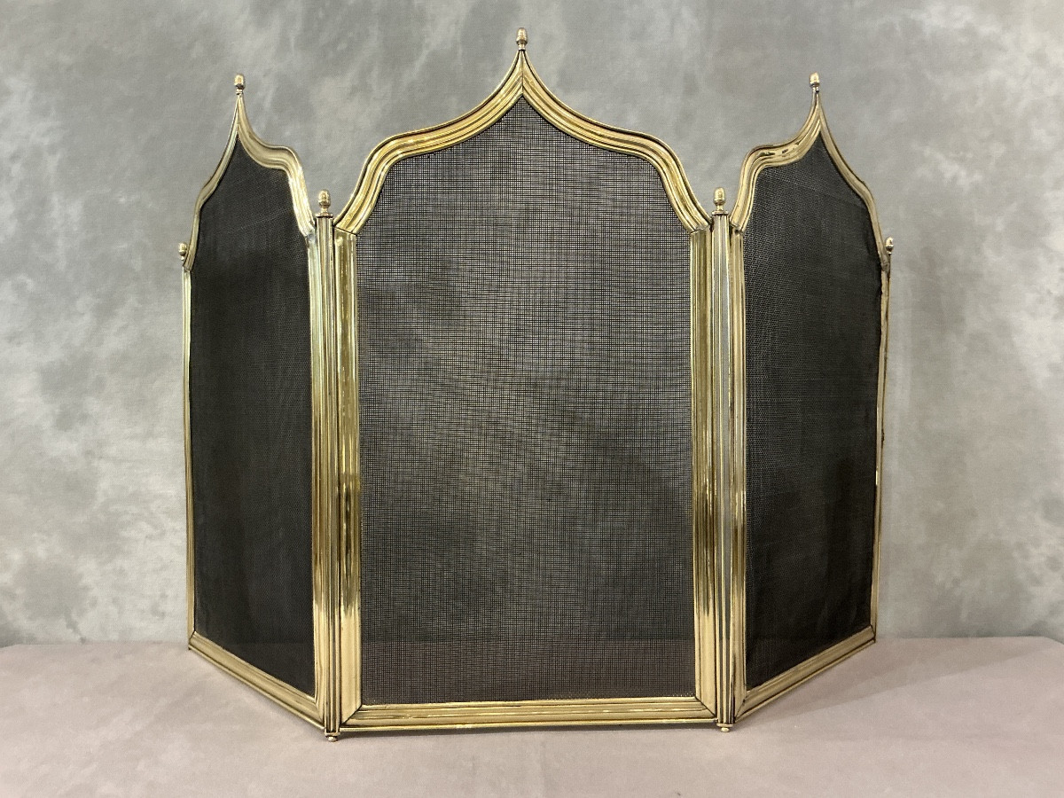 Pare feu de cheminée ancien en laiton d’époque 19 ème Charles X 