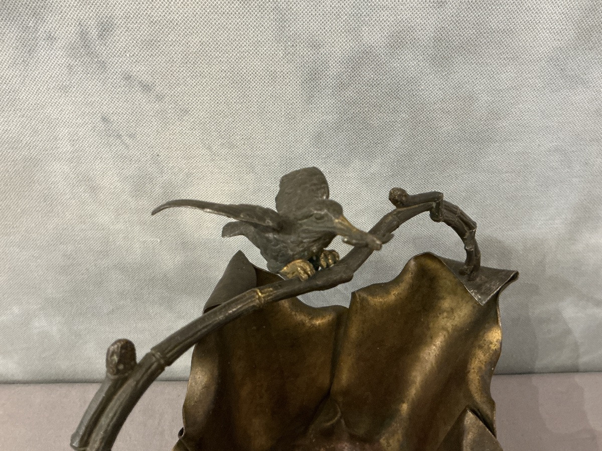 Art Nouveau Period Bronze And Silvered Bronze Basket Decorated With Foliage -photo-4