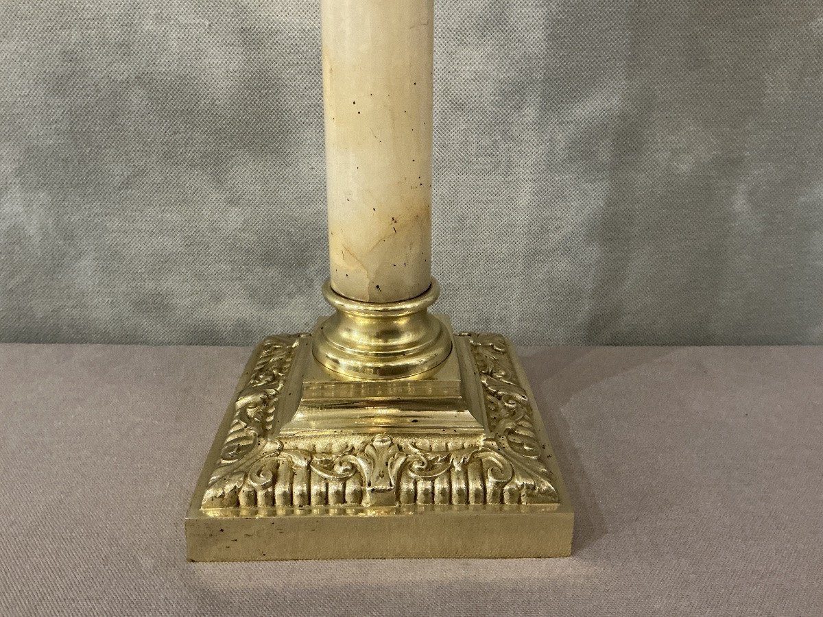 19th-century Bronze And Alabaster Oil Lamp Base-photo-2