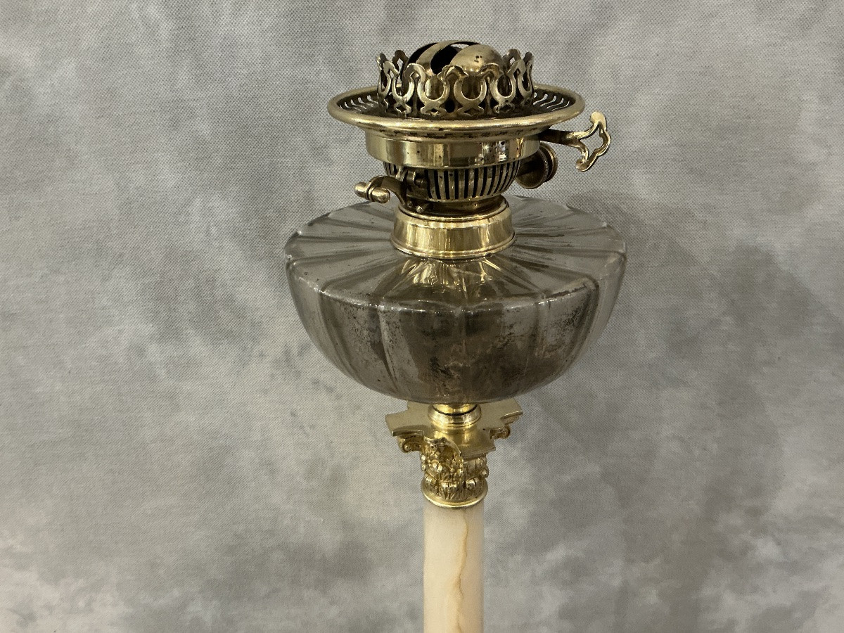 19th-century Bronze And Alabaster Oil Lamp Base-photo-4