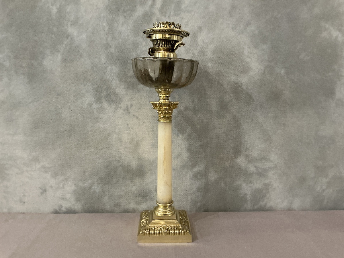 19th-century Bronze And Alabaster Oil Lamp Base-photo-1