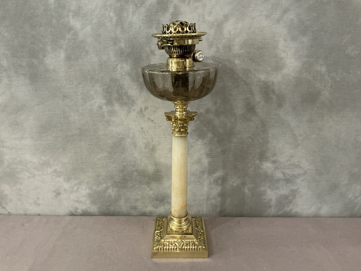 19th-century Bronze And Alabaster Oil Lamp Base