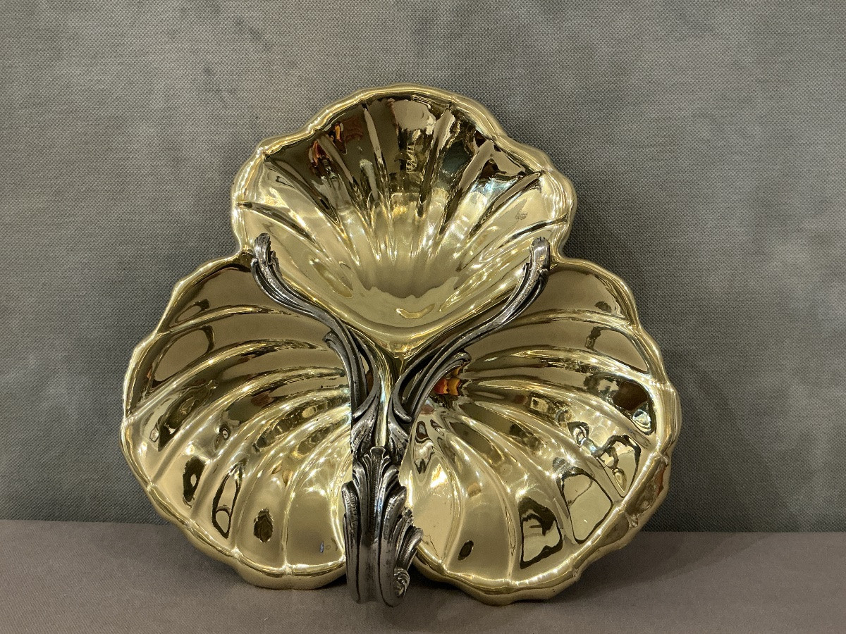 Corbeille décorative métal argenté en forme de trèfle d’époque fin 19 ème -photo-3