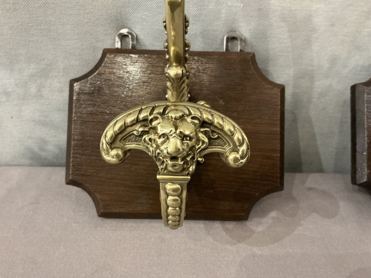 Paire de porte manteaux en bronze sur bois d’époque 19 ème -photo-3