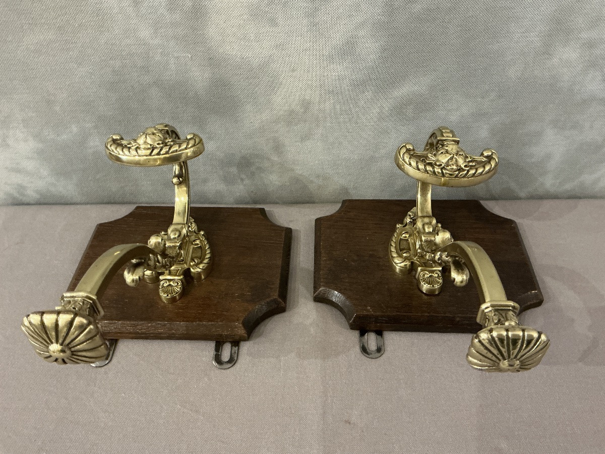 Paire de porte manteaux en bronze sur bois d’époque 19 ème -photo-1