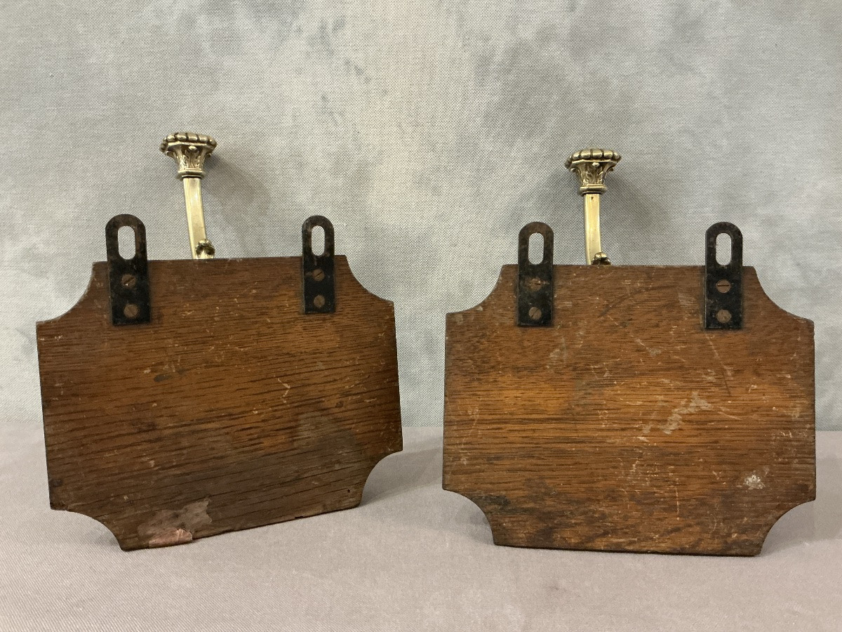 Paire de porte manteaux en bronze sur bois d’époque 19 ème -photo-3