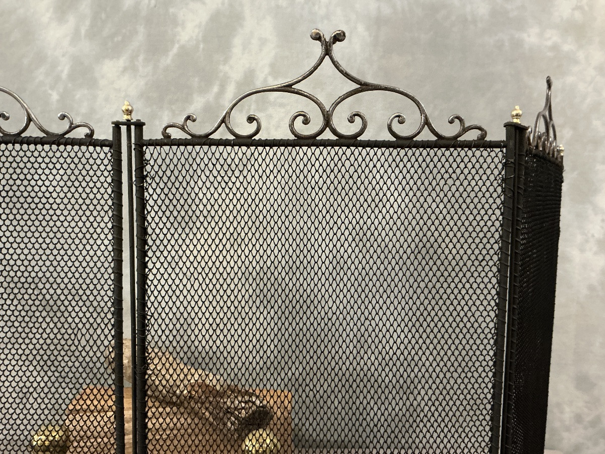 Pare feu de cheminée ancien en fer noirci d’époque 19 ème -photo-2