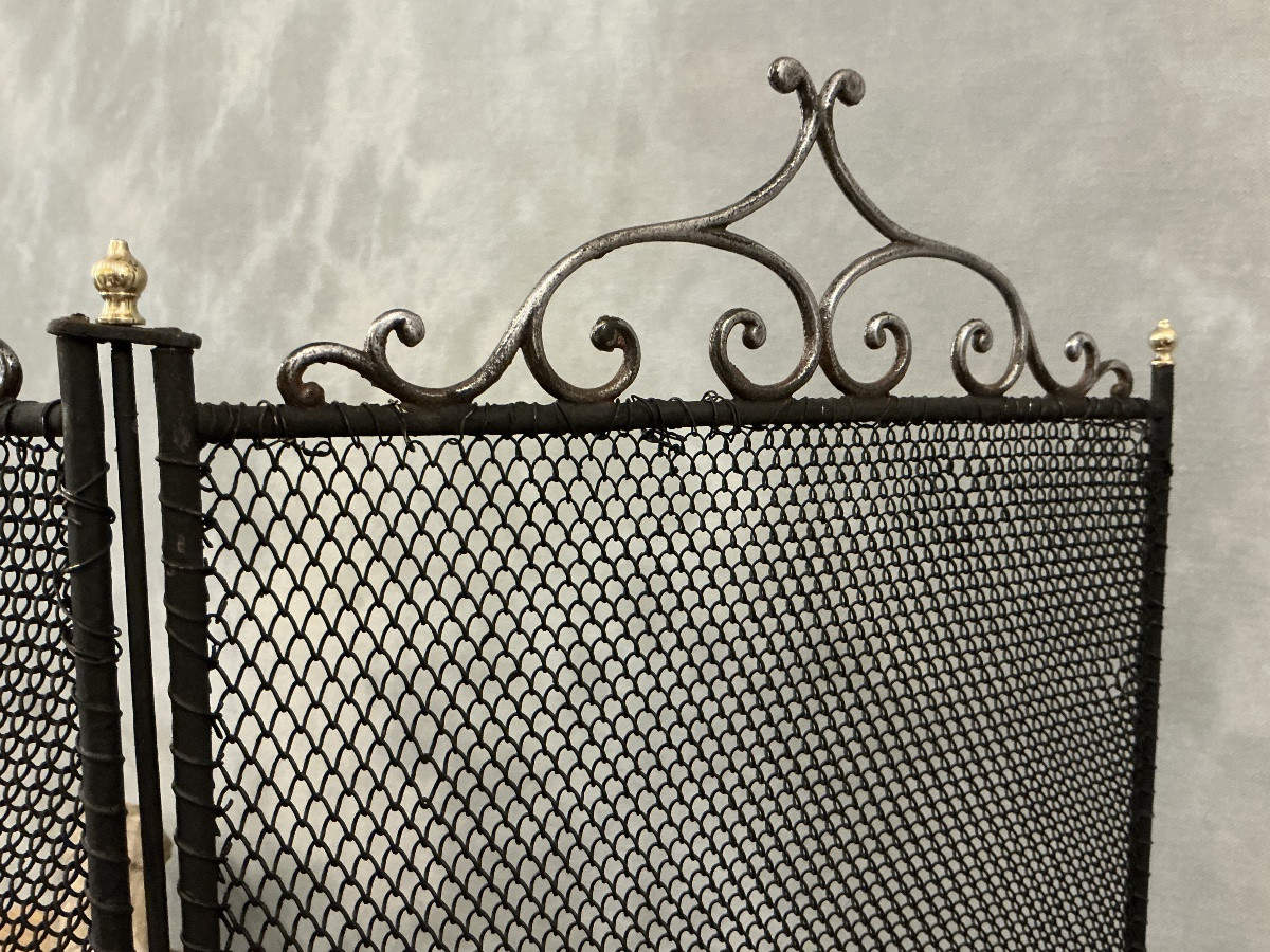 Pare feu de cheminée ancien en fer noirci d’époque 19 ème -photo-4