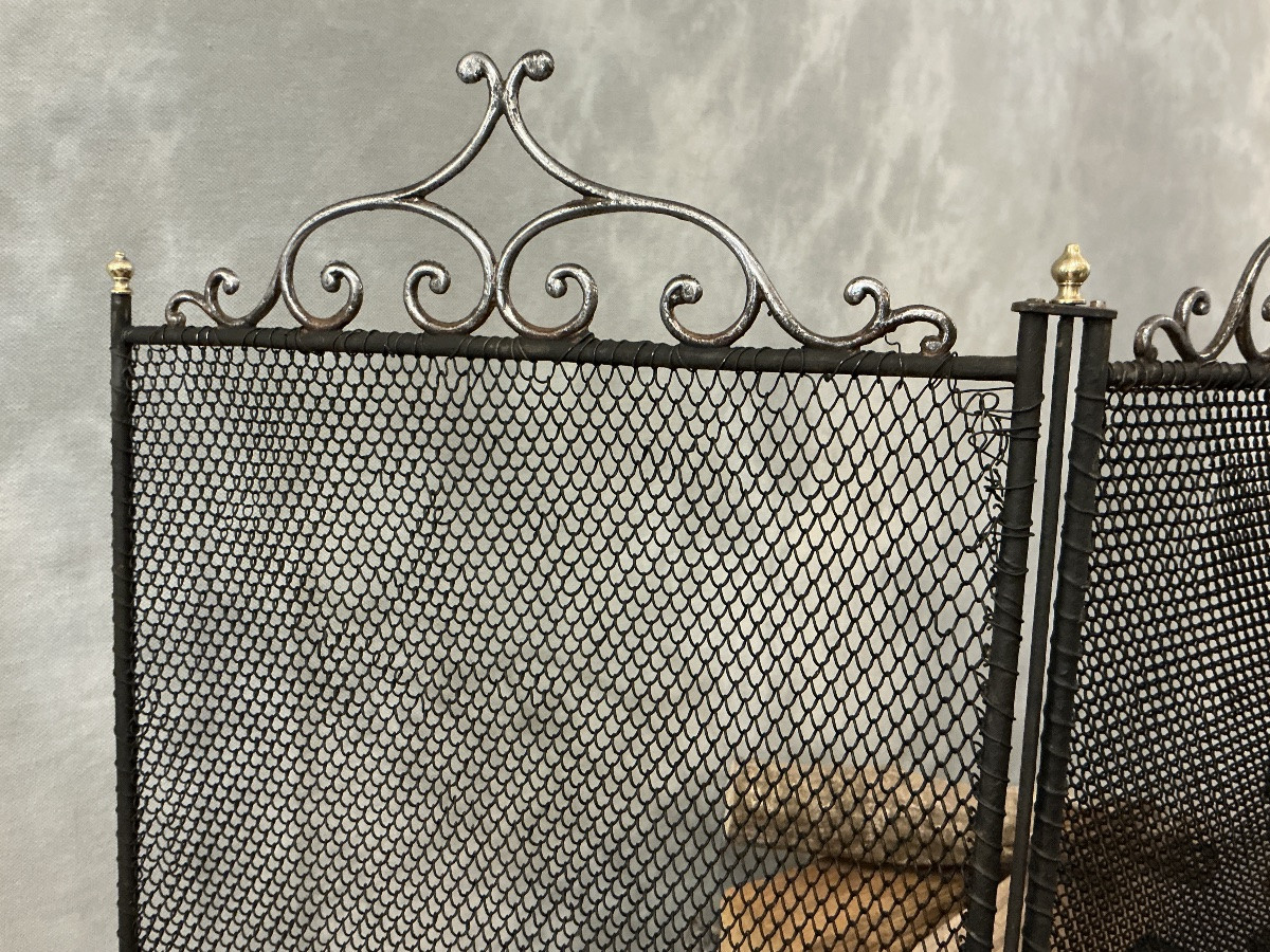 Pare feu de cheminée ancien en fer noirci d’époque 19 ème -photo-1