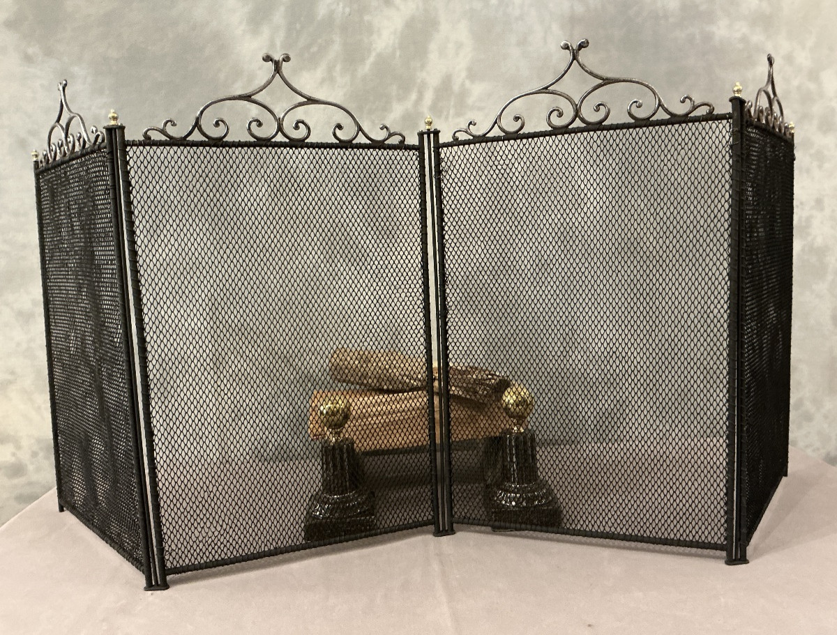 Pare feu de cheminée ancien en fer noirci d’époque 19 ème -photo-2