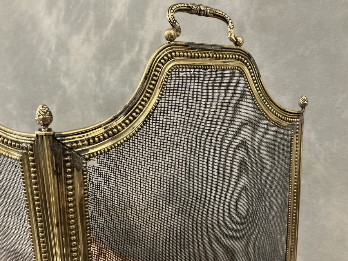 Pare feu de cheminée ancien en laiton de style Louis XVI d’époque 19 ème -photo-3
