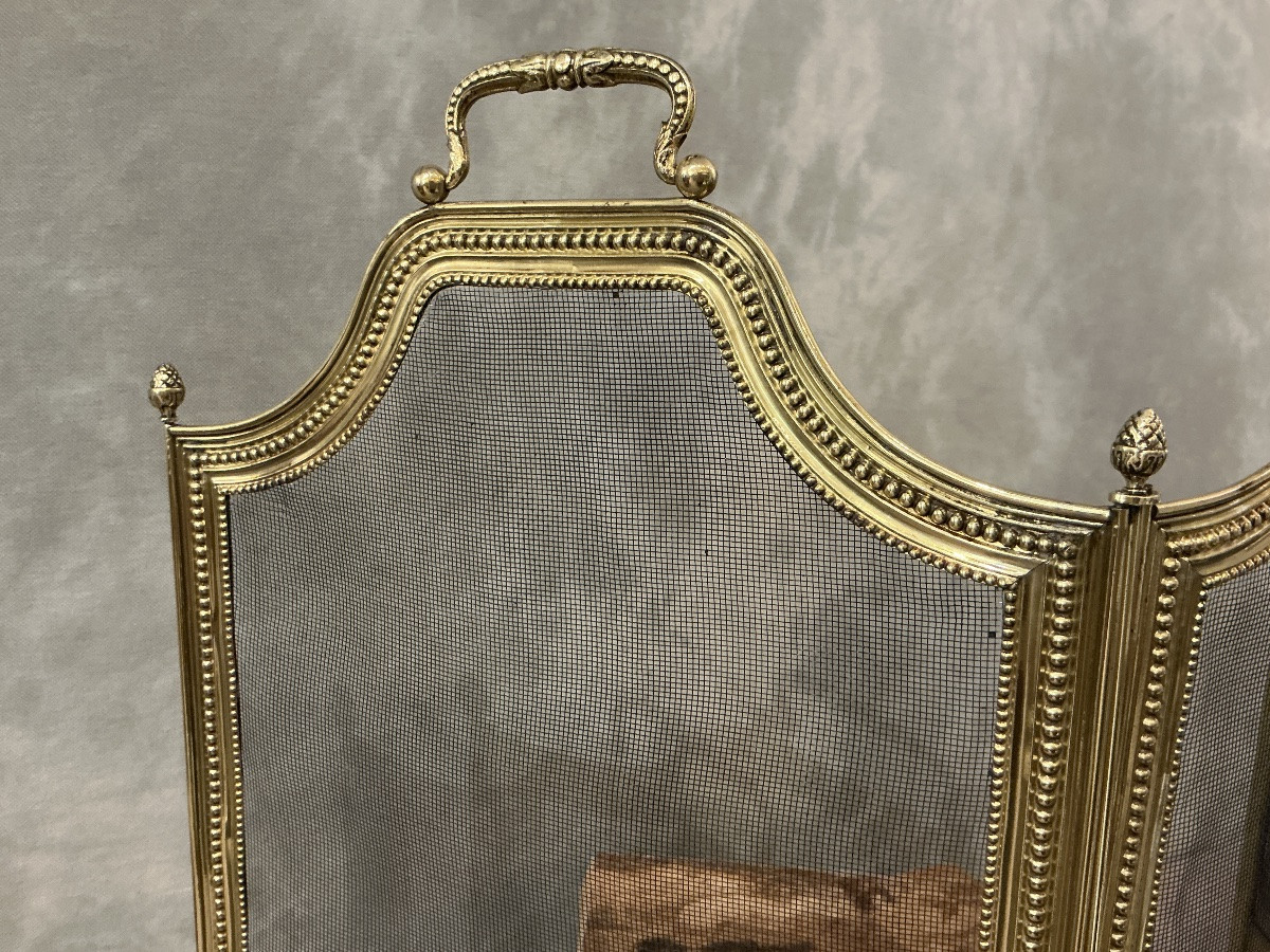Pare feu de cheminée ancien en laiton de style Louis XVI d’époque 19 ème -photo-4
