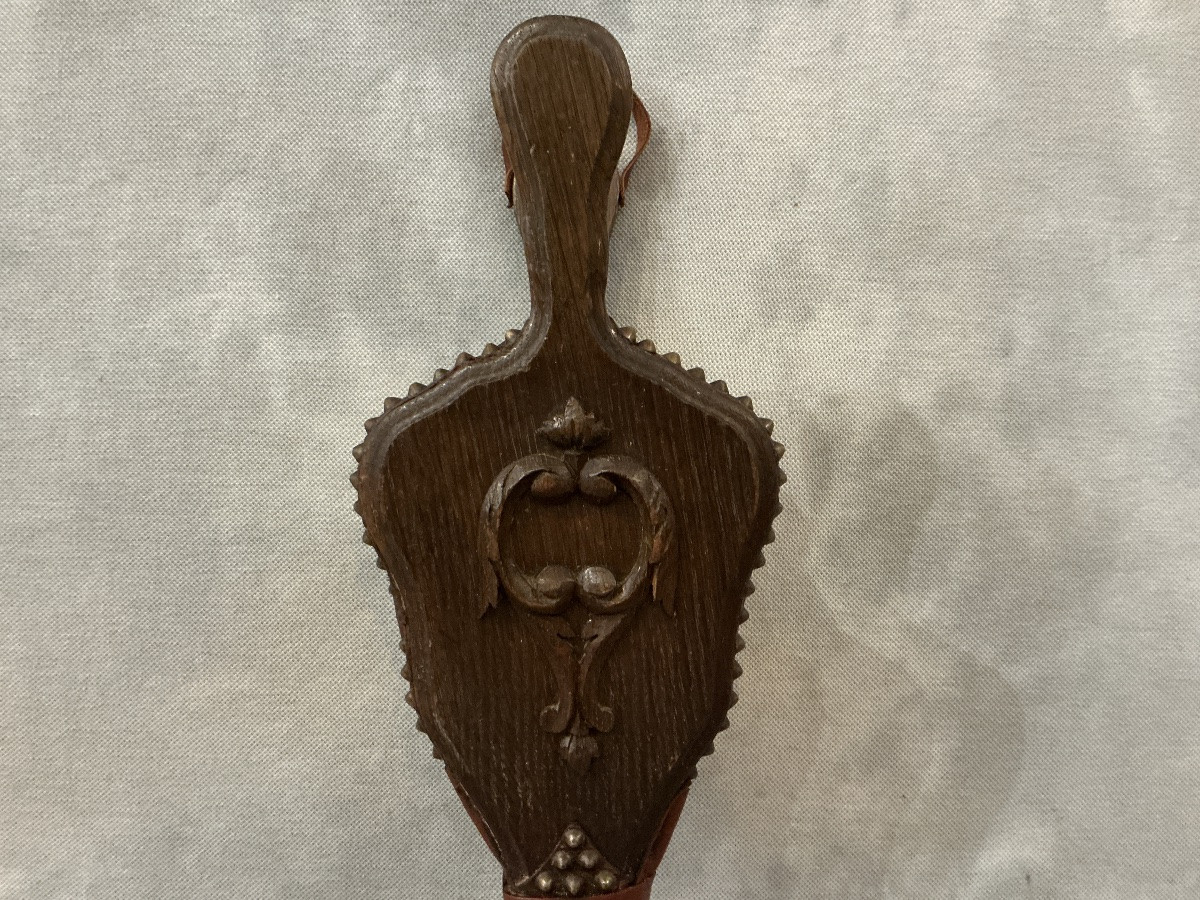 Soufflet ancien en  bois de chêne sculpté d’époque 19 ème -photo-2