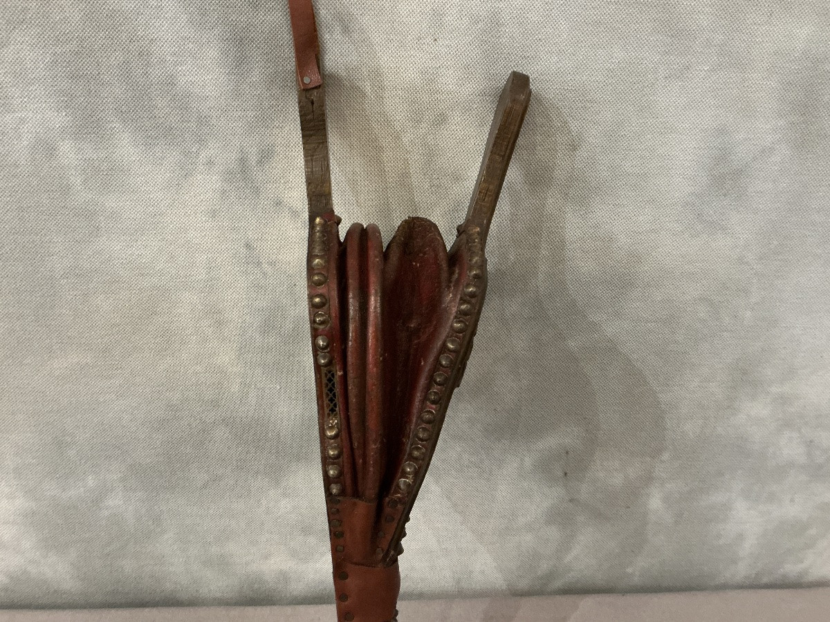 Soufflet ancien en  bois de chêne sculpté d’époque 19 ème -photo-2