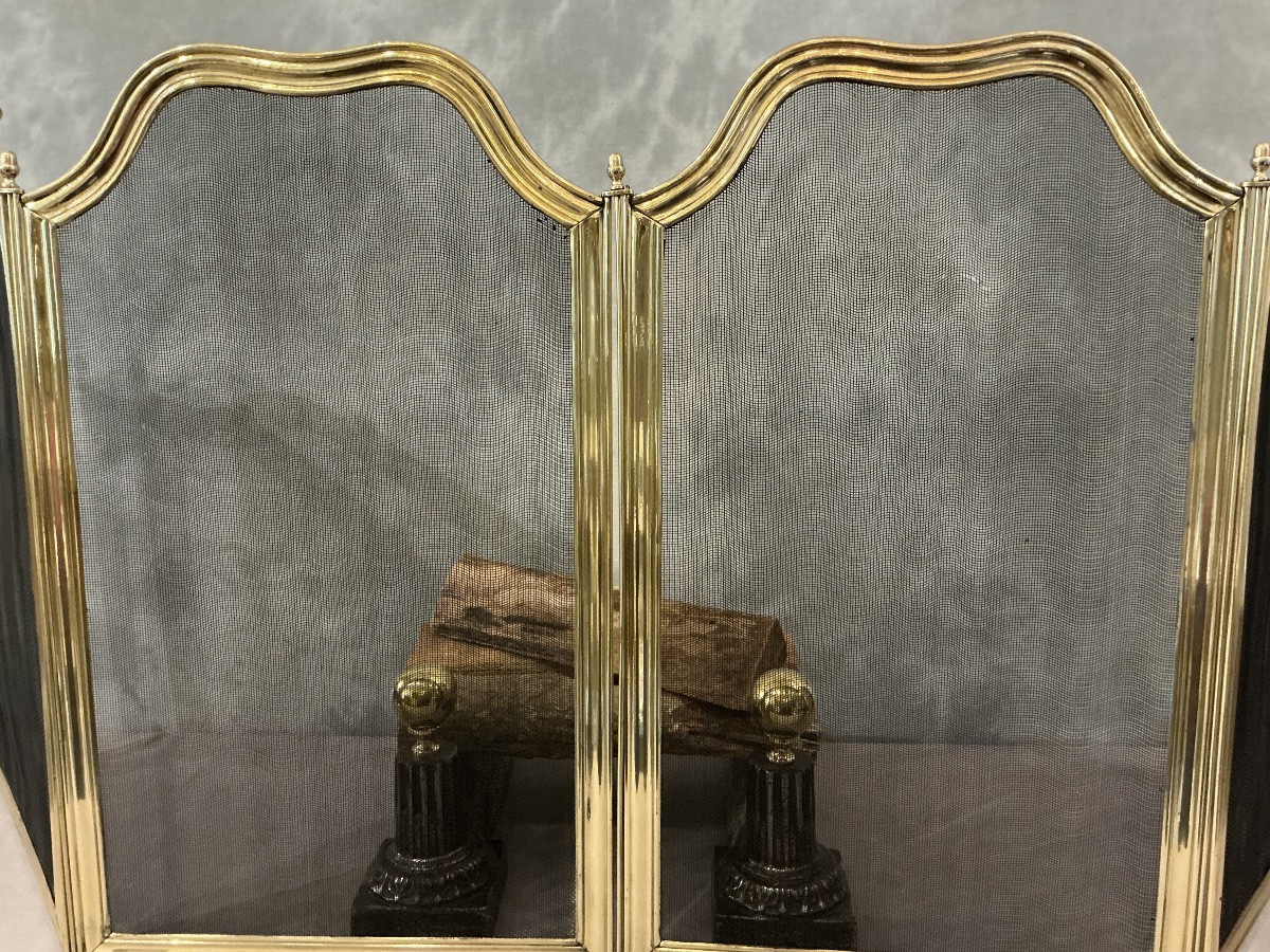 Pare feu de cheminée ancien en laiton d’époque 19 ème Restauration -photo-2