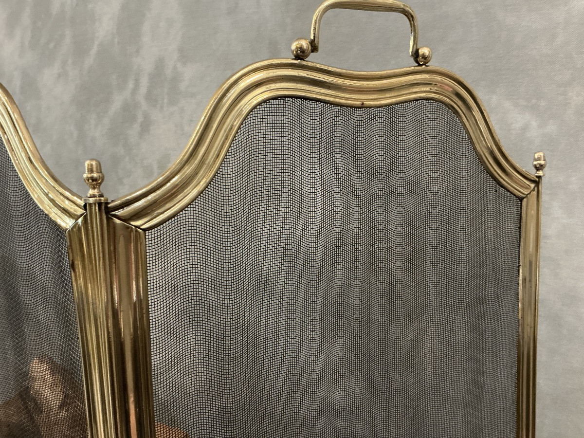 Pare feu de cheminée ancien en laiton d’époque 19 ème Restauration -photo-4