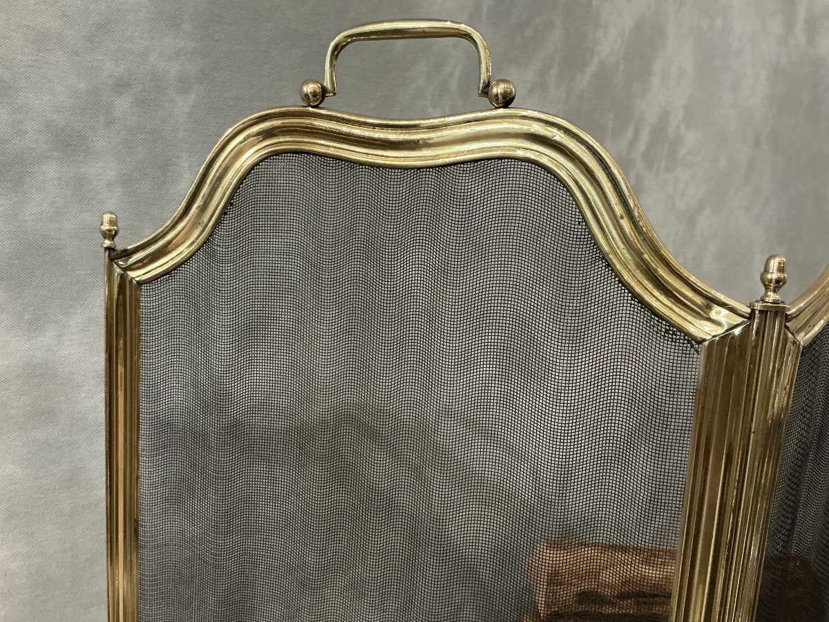 Pare feu de cheminée ancien en laiton d’époque 19 ème Restauration -photo-1