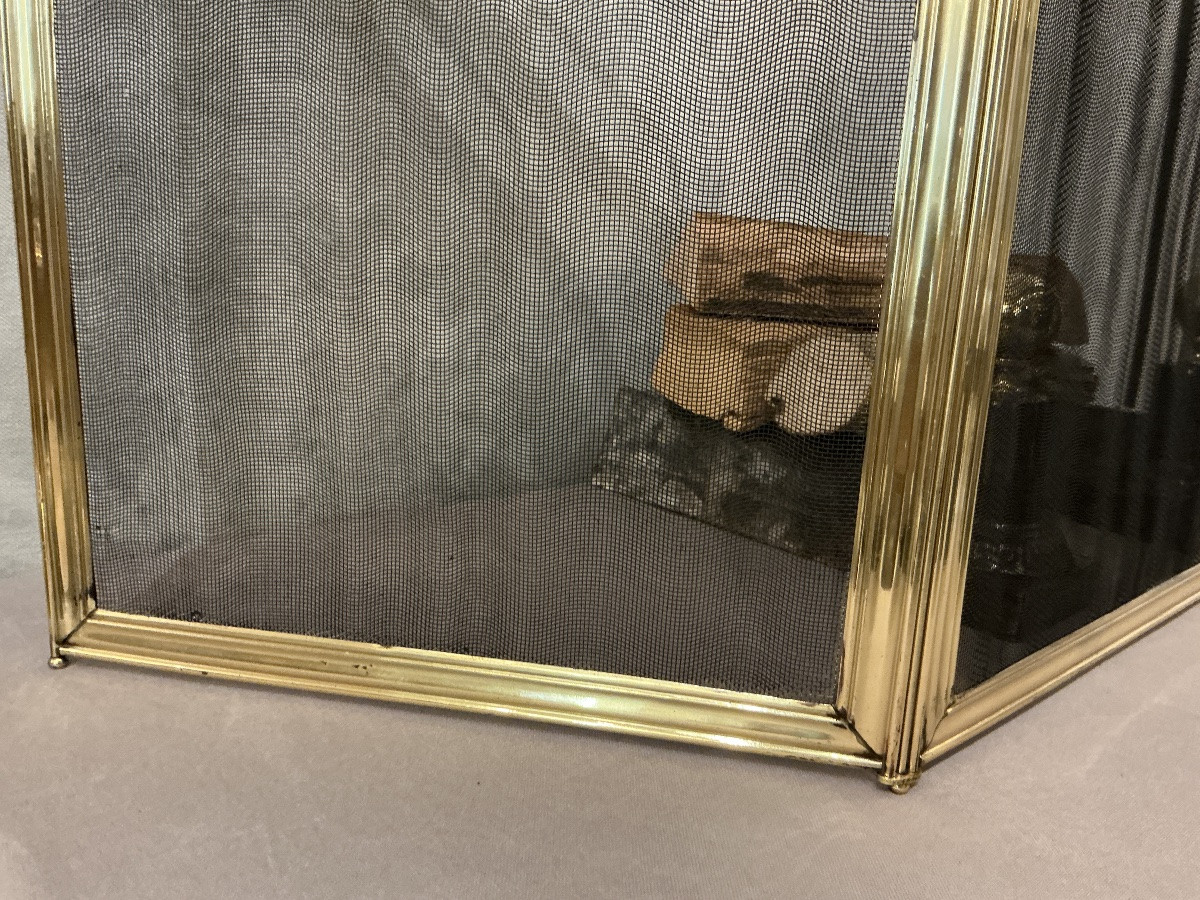 Pare feu de cheminée ancien en laiton d’époque 19 ème Restauration -photo-2