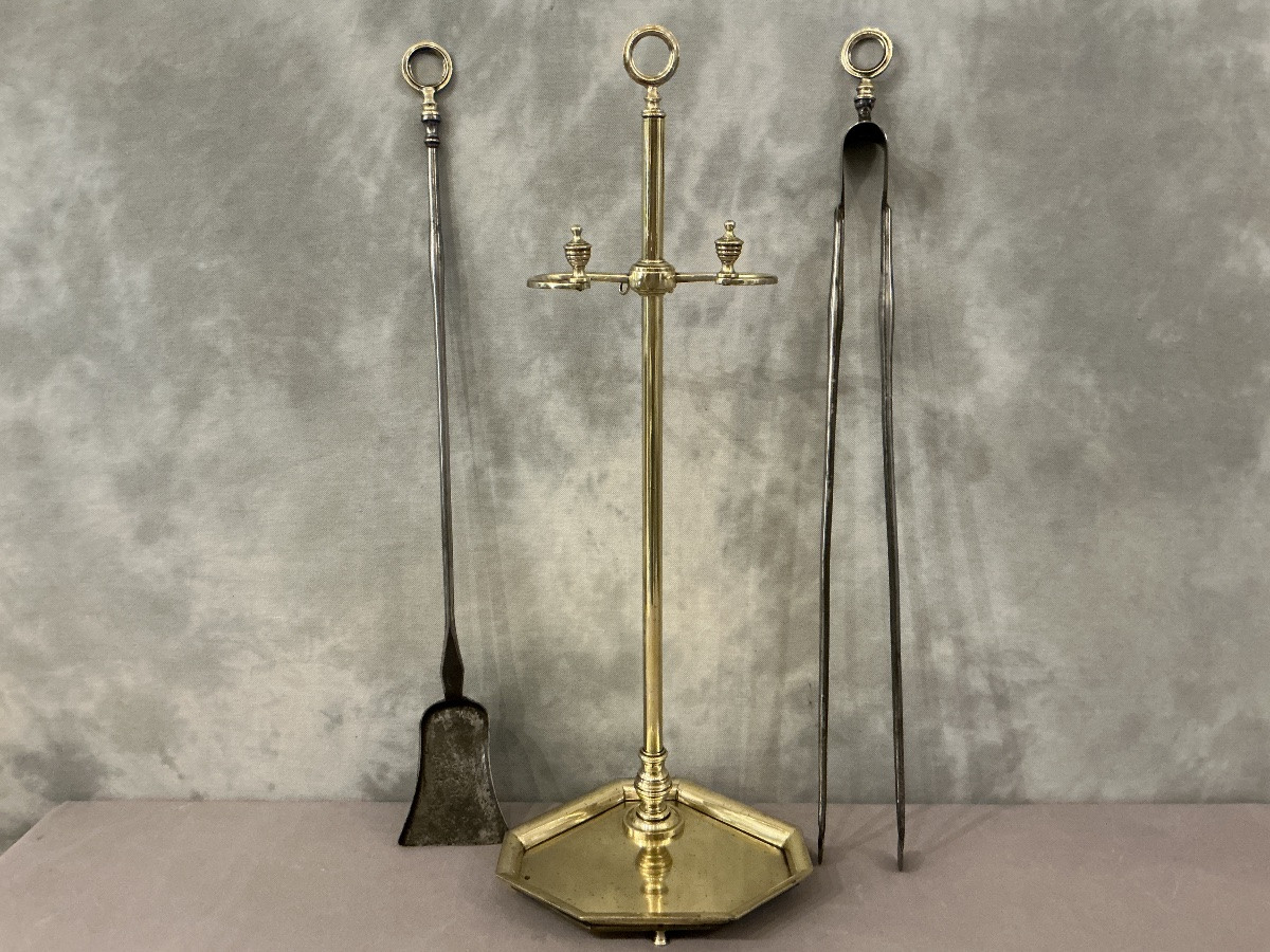 Antique 19th-century Charles X Period Brass And Iron Fireplace Set -photo-4