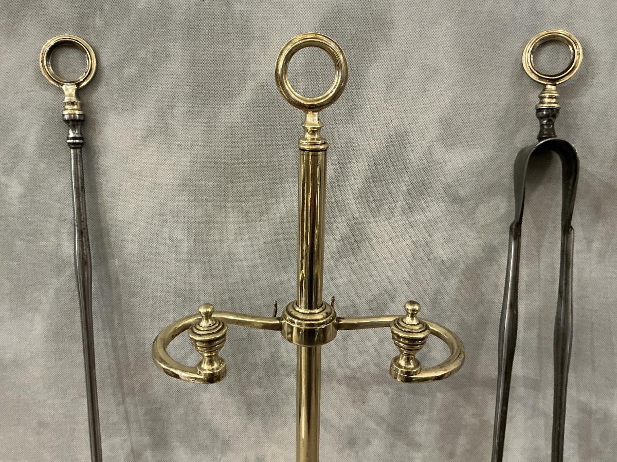 Antique 19th-century Charles X Period Brass And Iron Fireplace Set -photo-1