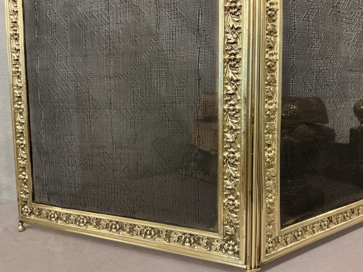 Pare feu de cheminée ancien en laiton pressé d’époque 19 ème -photo-4