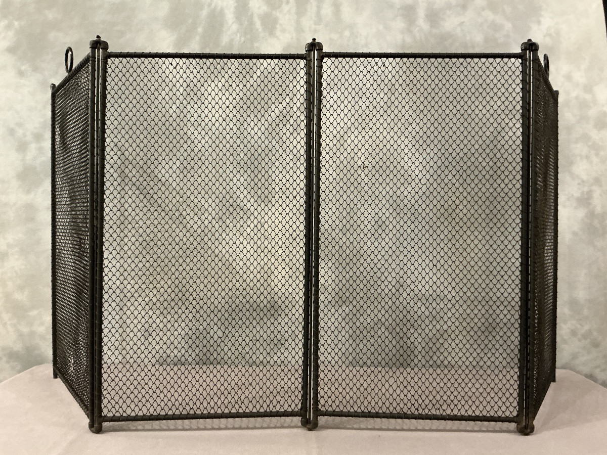 Antique Rustic Iron Fireplace Screen From The 19th Century. -photo-3
