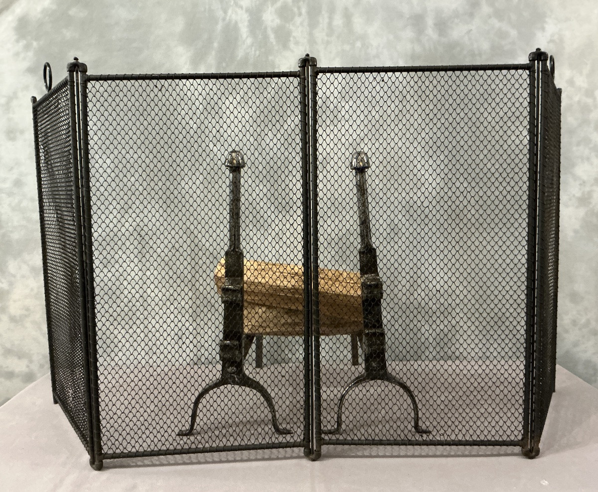 Antique Rustic Iron Fireplace Screen From The 19th Century. -photo-4