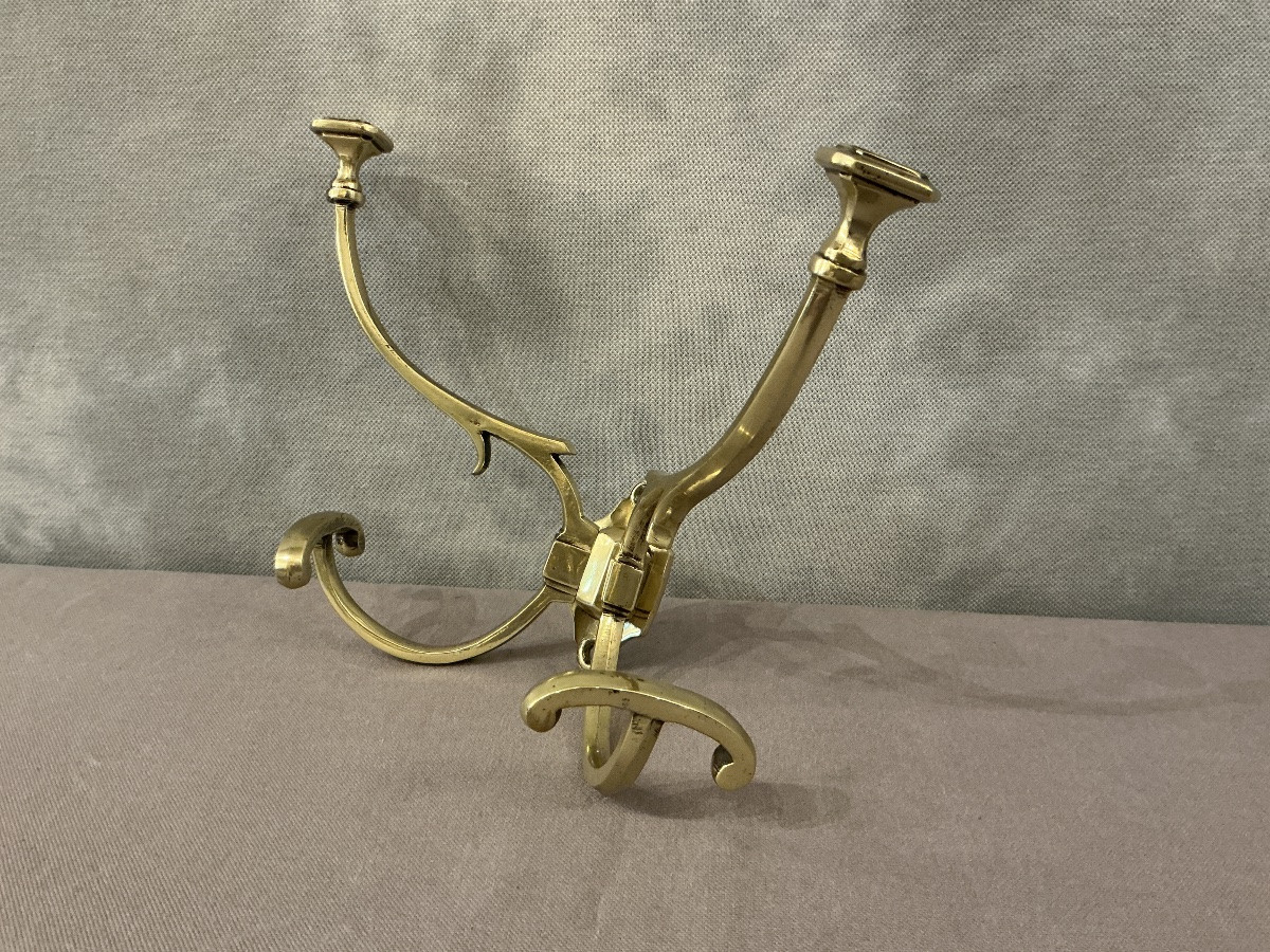 Coat Rack, Double Coat Rack In Polished And Varnished Brass, 19th Century -photo-1