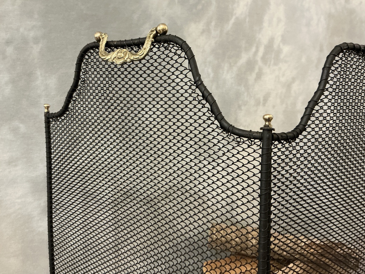 Antique Blackened Iron Fireplace Screen From The 19th Century -photo-2
