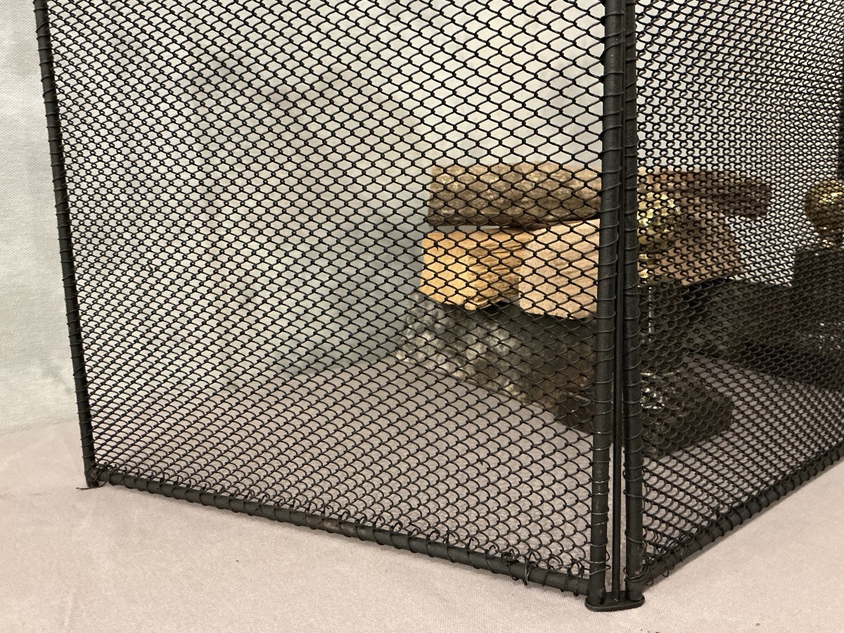Antique Blackened Iron Fireplace Screen From The 19th Century -photo-3
