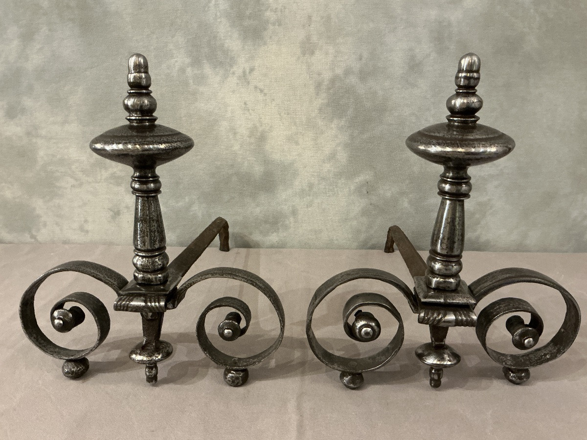 Pair Of Early 19th-century Wrought Iron Andirons -photo-3