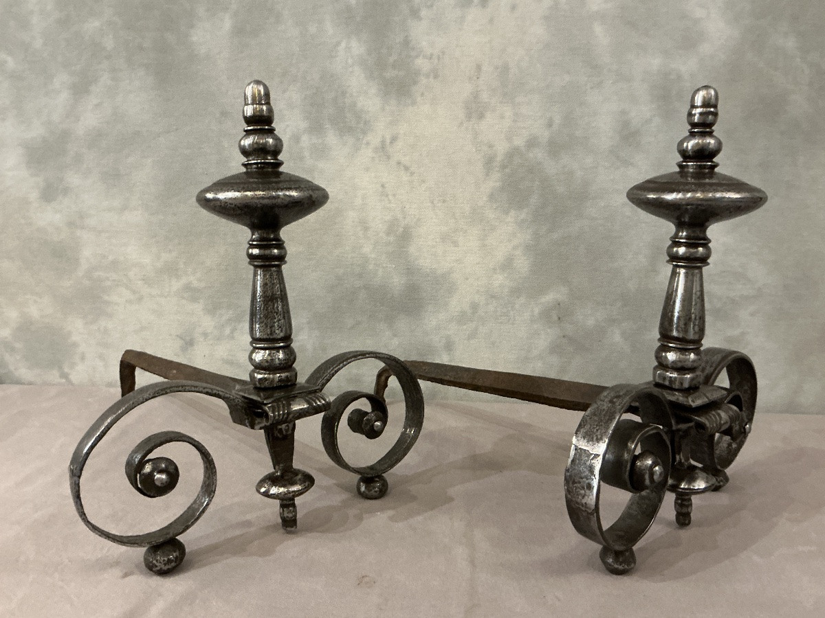 Pair Of Early 19th-century Wrought Iron Andirons -photo-4