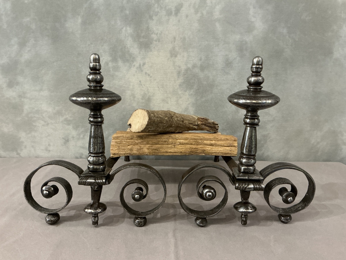 Pair Of Early 19th-century Wrought Iron Andirons 