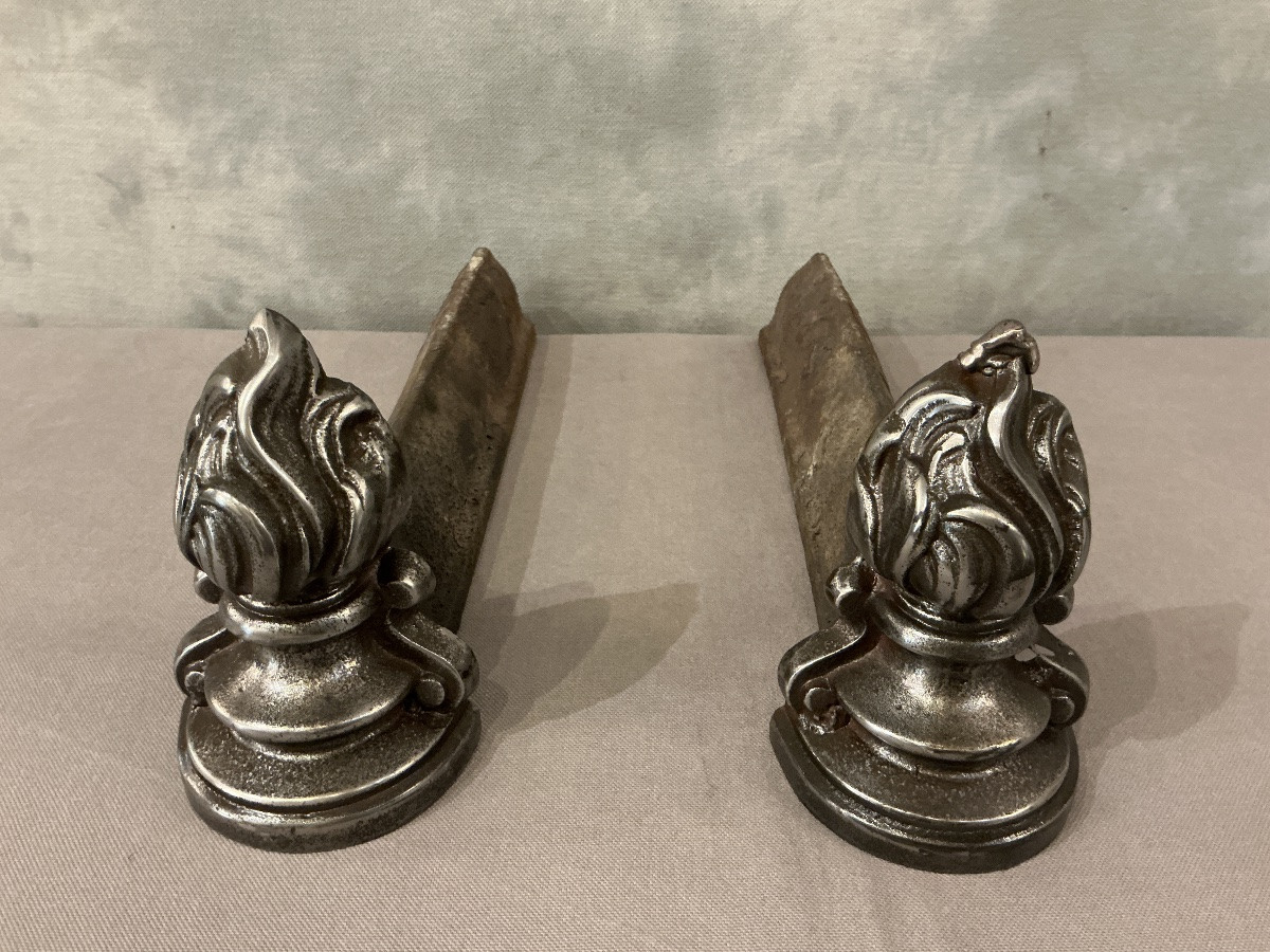 Small Antique Cast Iron Andirons From The 19th Century -photo-3