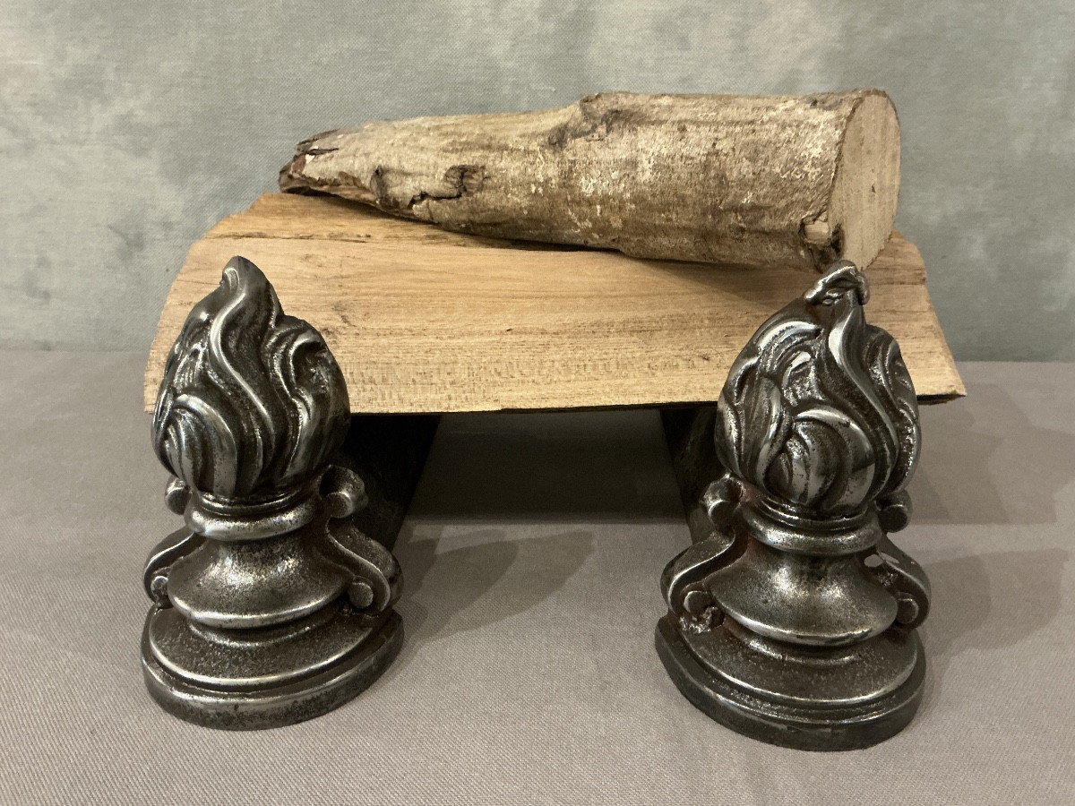 Small Antique Cast Iron Andirons From The 19th Century 