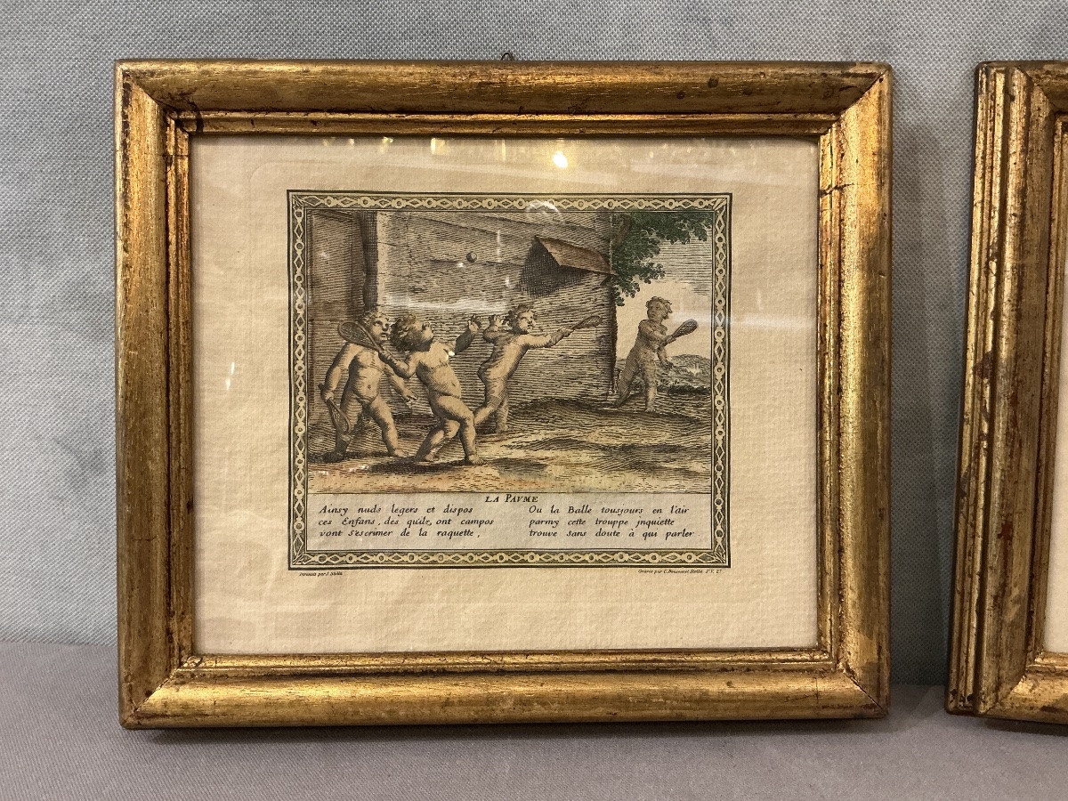 Paire de gravures d’époque 18 ème encadré de bois doré -photo-2