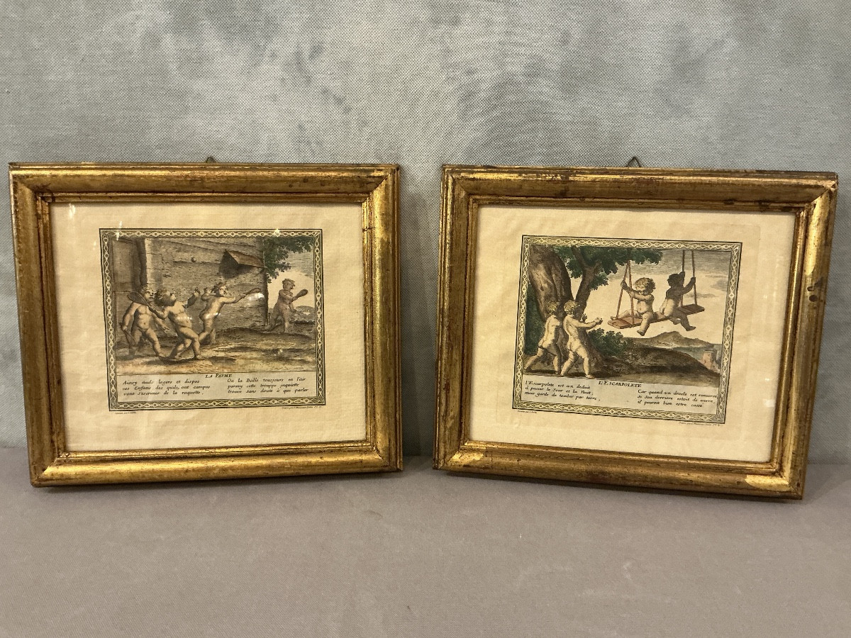 Paire de gravures d’époque 18 ème encadré de bois doré 