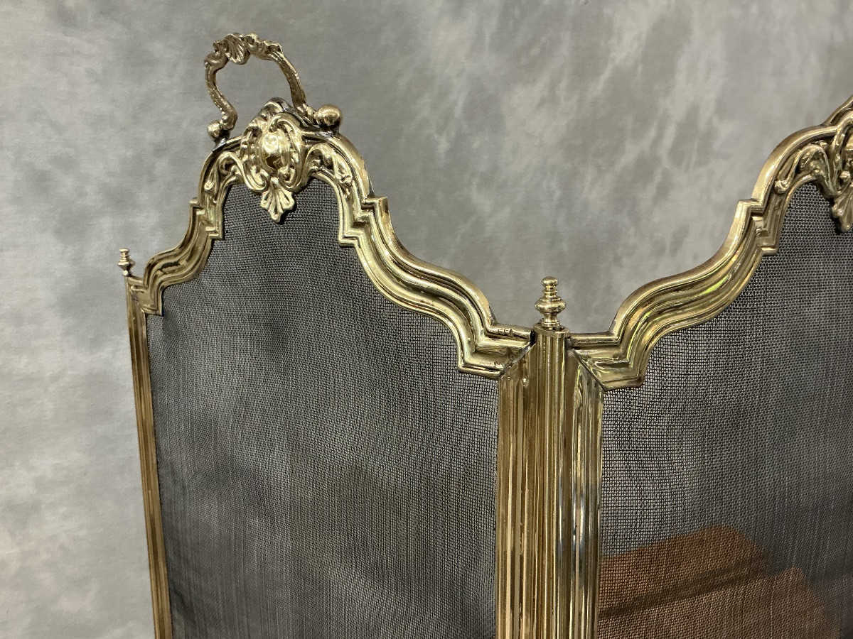 Antique Brass Fireplace Screen From The 19th Century -photo-2