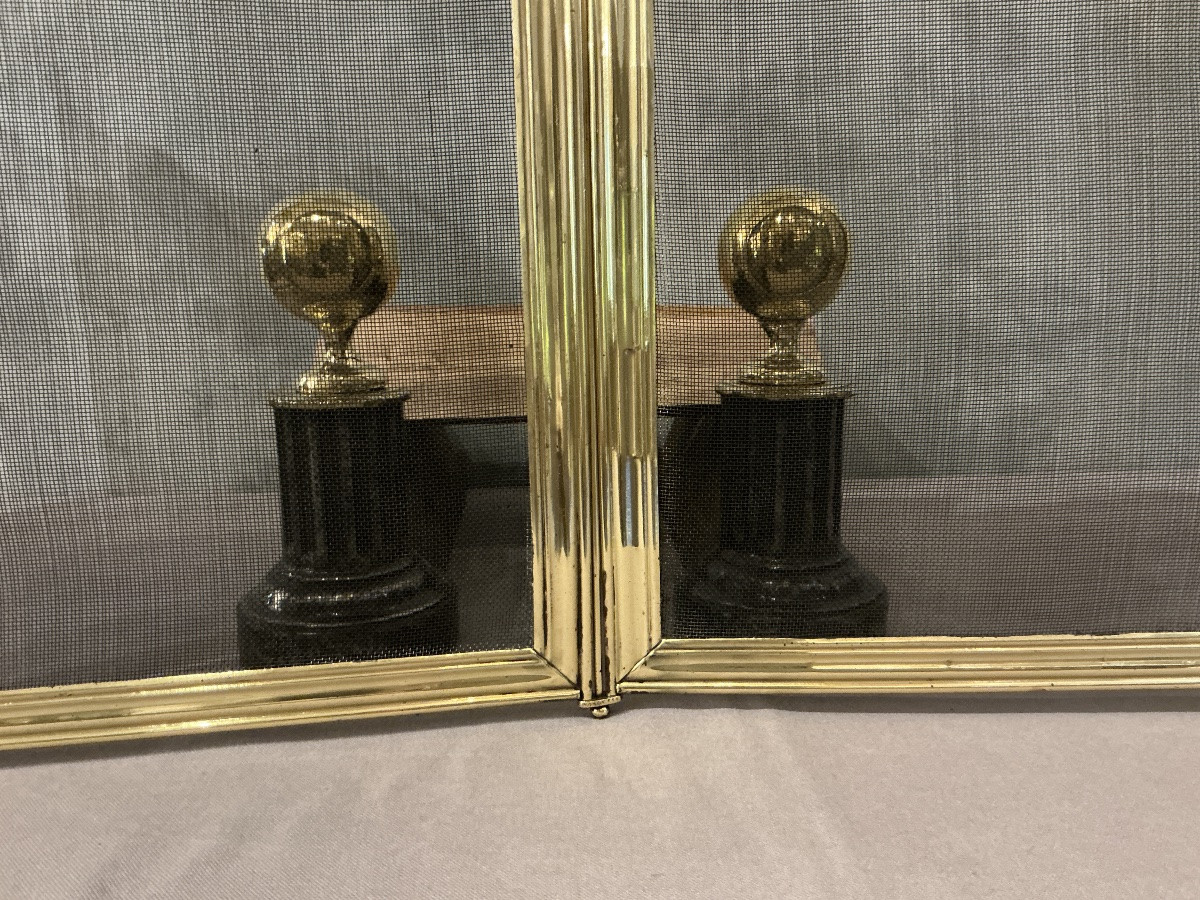 Antique Brass Fireplace Screen From The 19th Century -photo-3