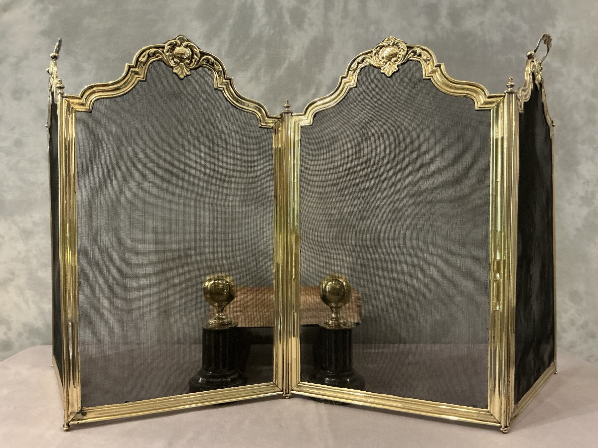 Antique Brass Fireplace Screen From The 19th Century -photo-1