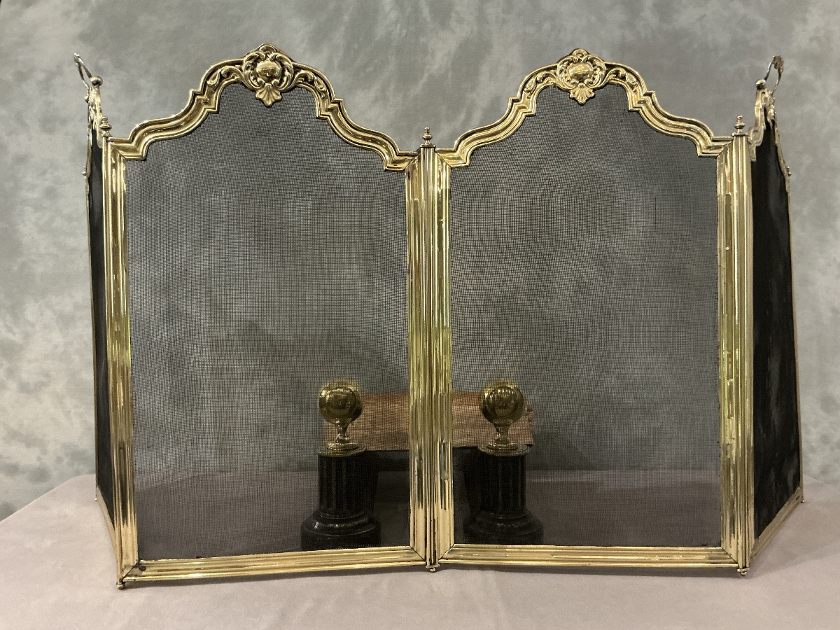 Antique Brass Fireplace Screen From The 19th Century 