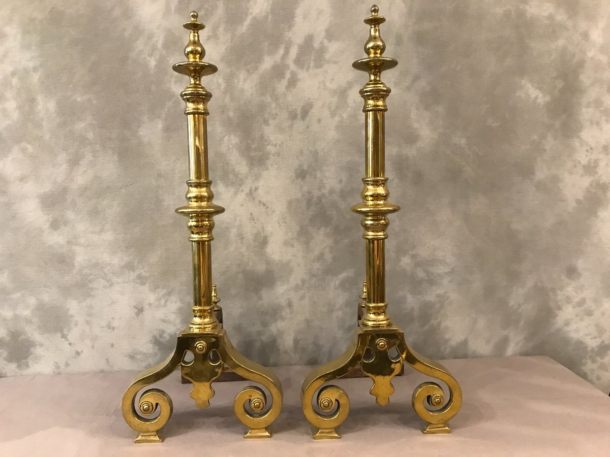 In Bordeaux Brass Andirons 19th Time
