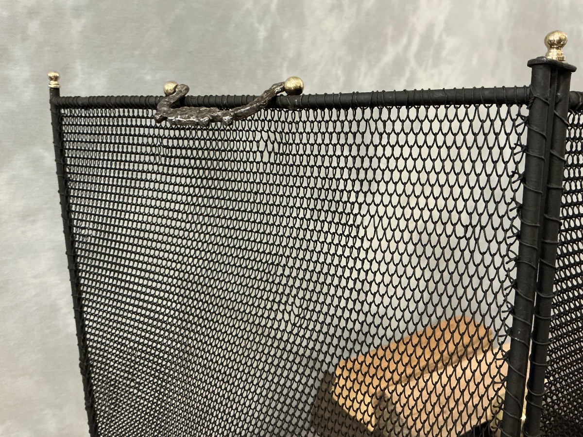 Antique Blackened Iron Fireplace Screen From The 19th Century -photo-2