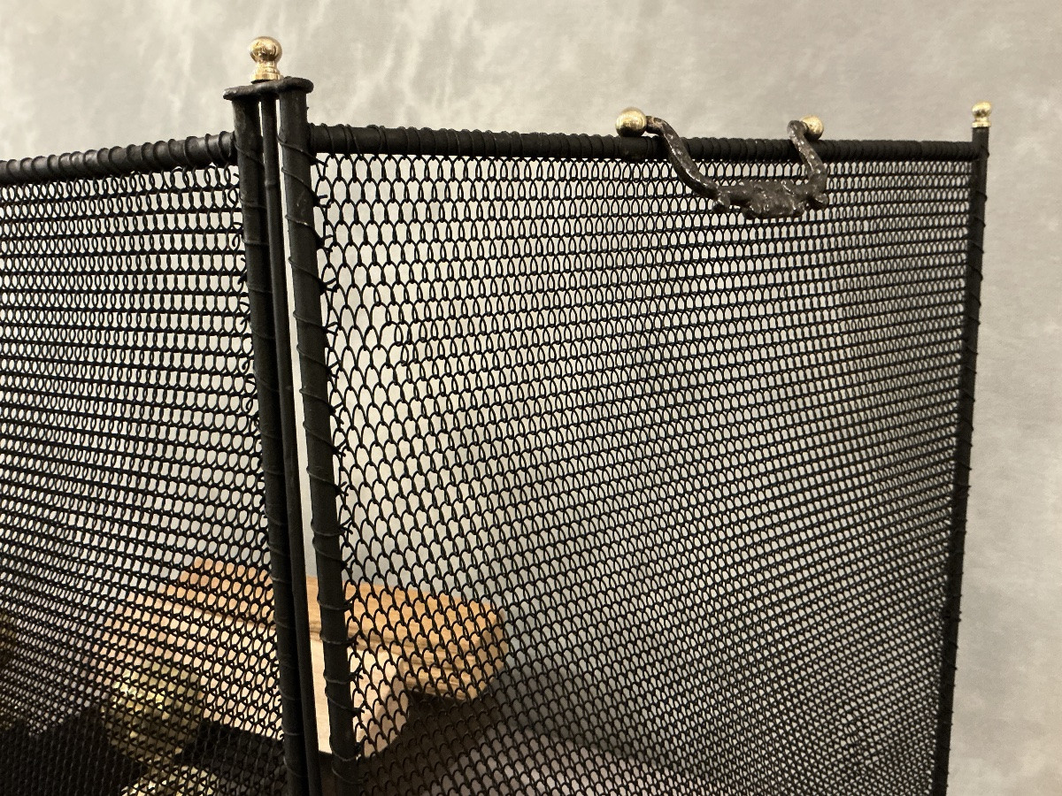 Antique Blackened Iron Fireplace Screen From The 19th Century -photo-4