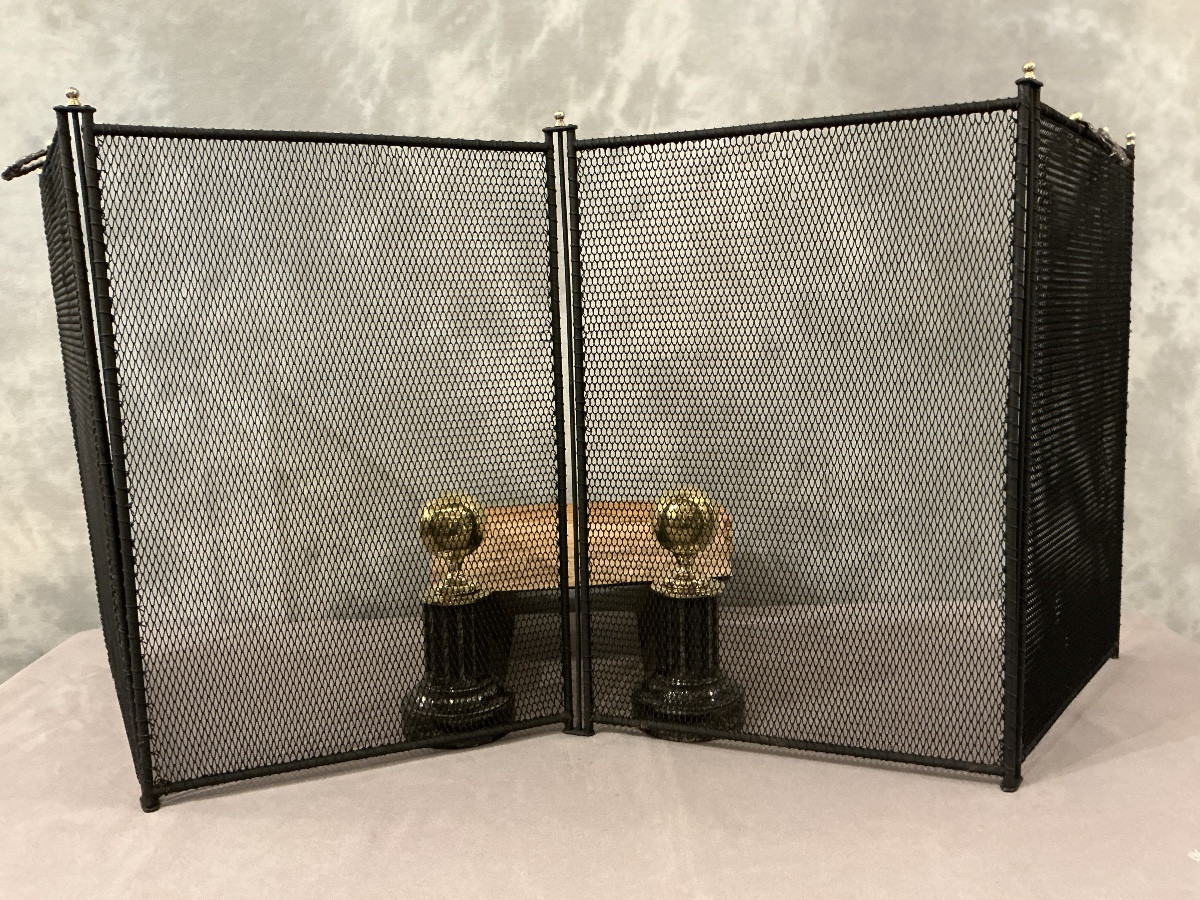 Antique Blackened Iron Fireplace Screen From The 19th Century -photo-1