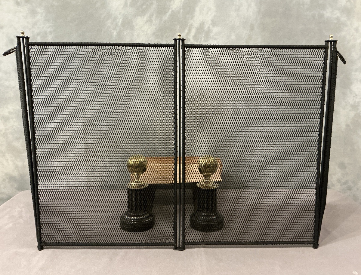 Antique Blackened Iron Fireplace Screen From The 19th Century 