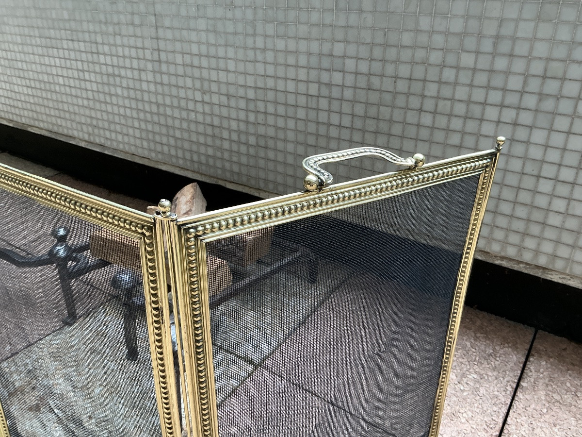 Antique 19th-century Brass Fireplace Screen In The Louis XVI Style -photo-2