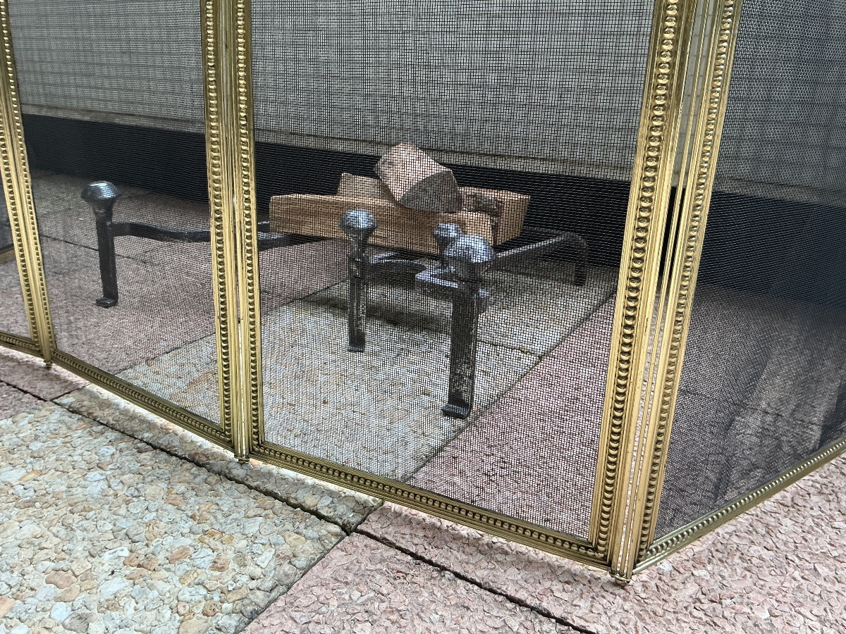 Antique 19th-century Brass Fireplace Screen In The Louis XVI Style -photo-3