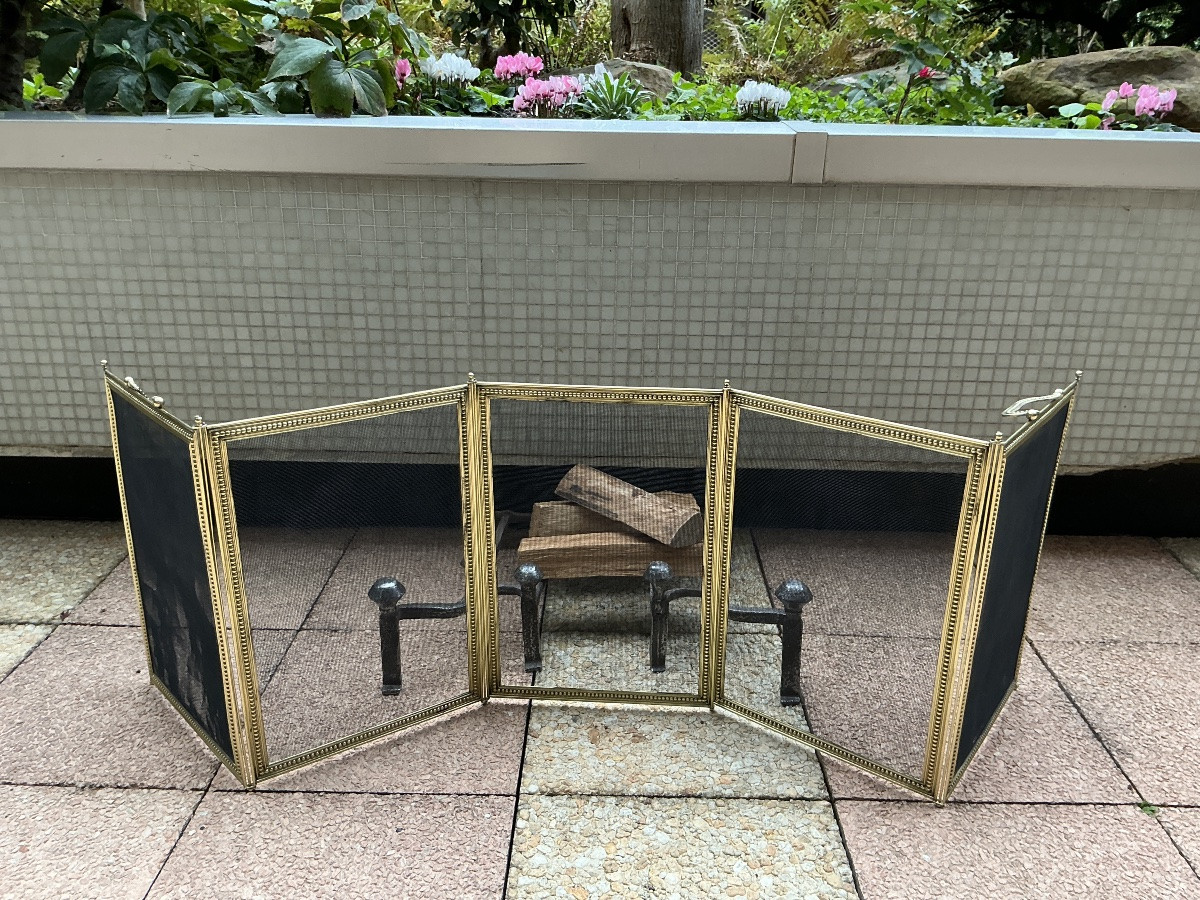 Antique 19th-century Brass Fireplace Screen In The Louis XVI Style -photo-1