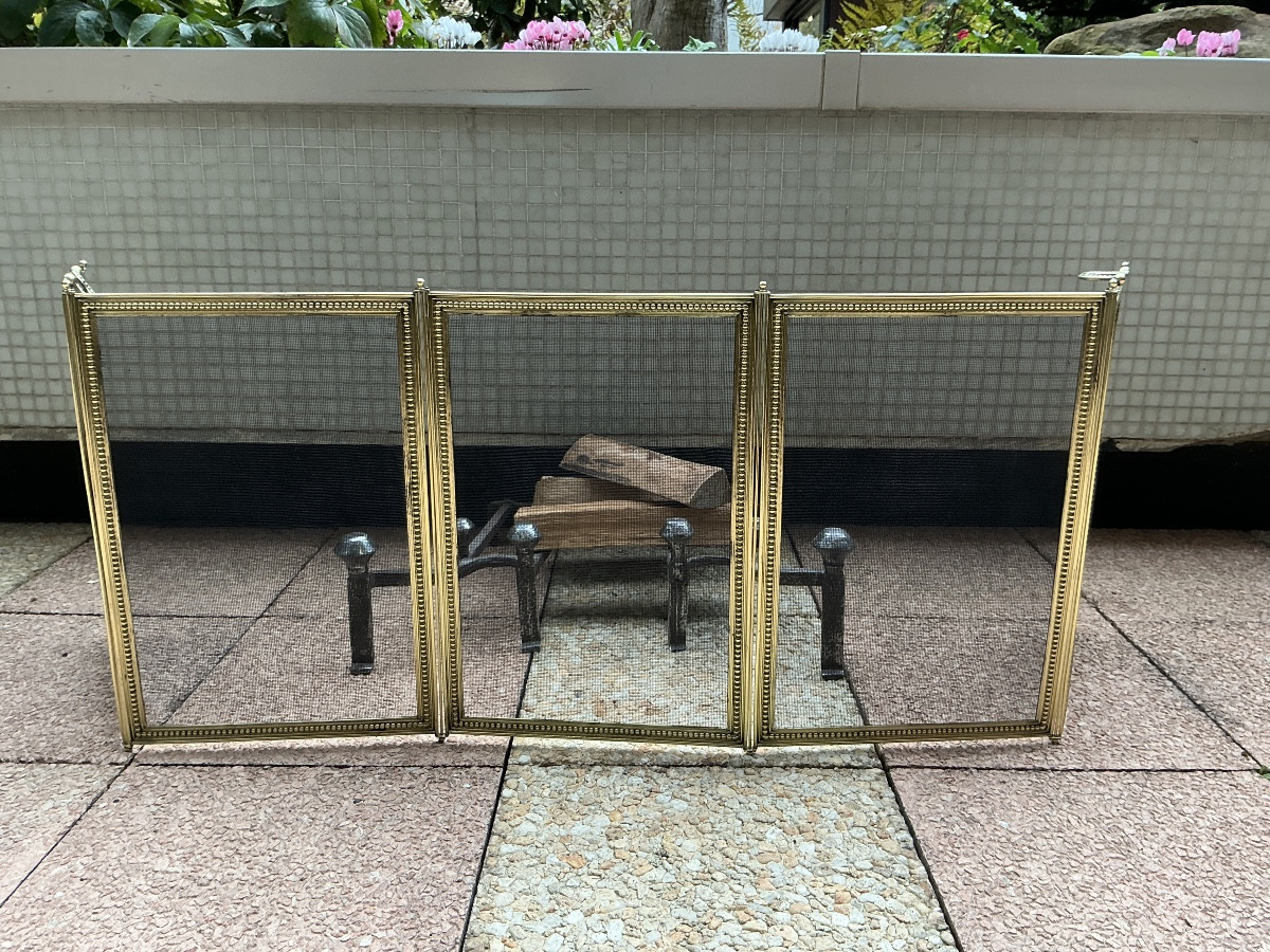 Antique 19th-century Brass Fireplace Screen In The Louis XVI Style 